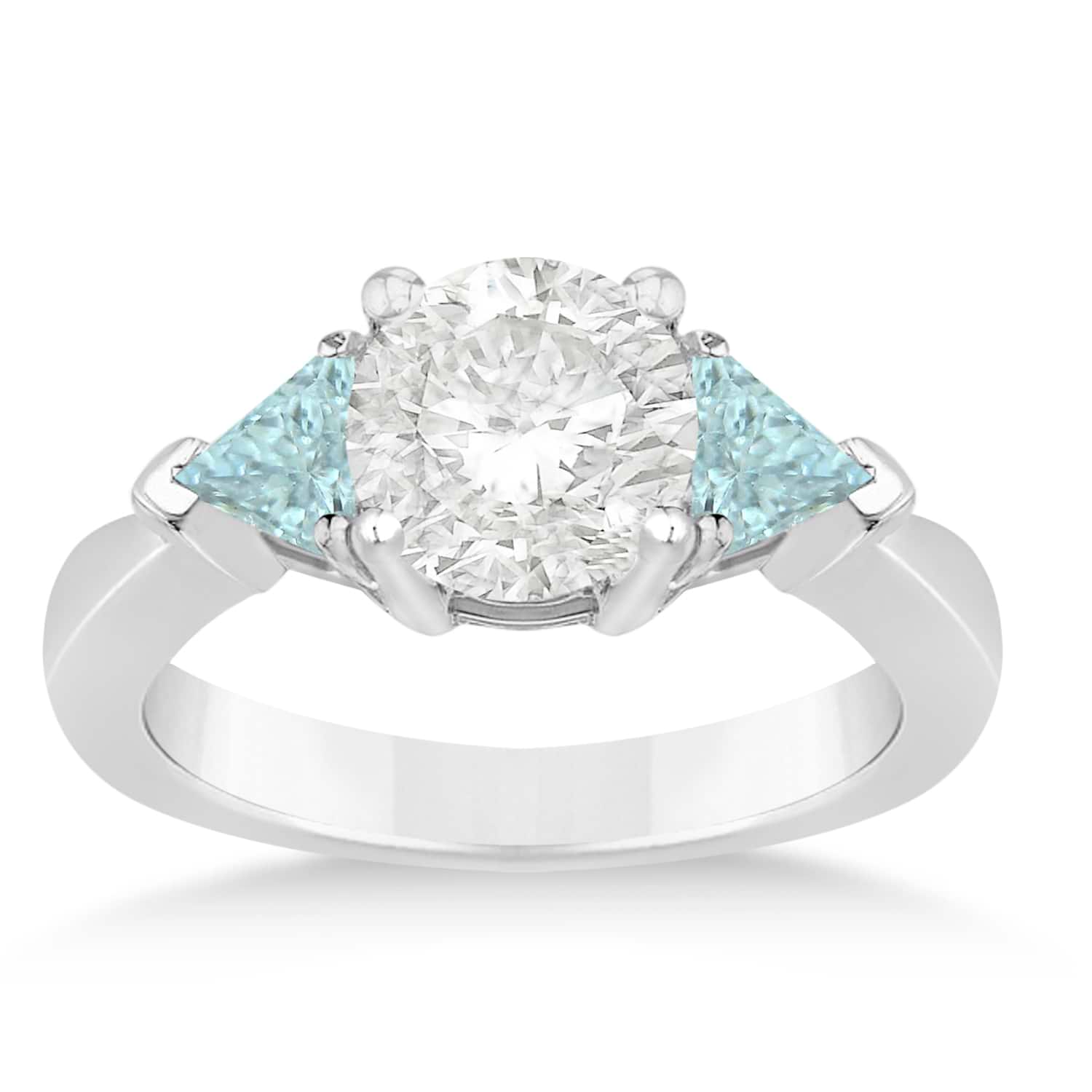 Aquamarine Three Stone Trilliant Engagement Ring 18k White Gold (0.70ct)