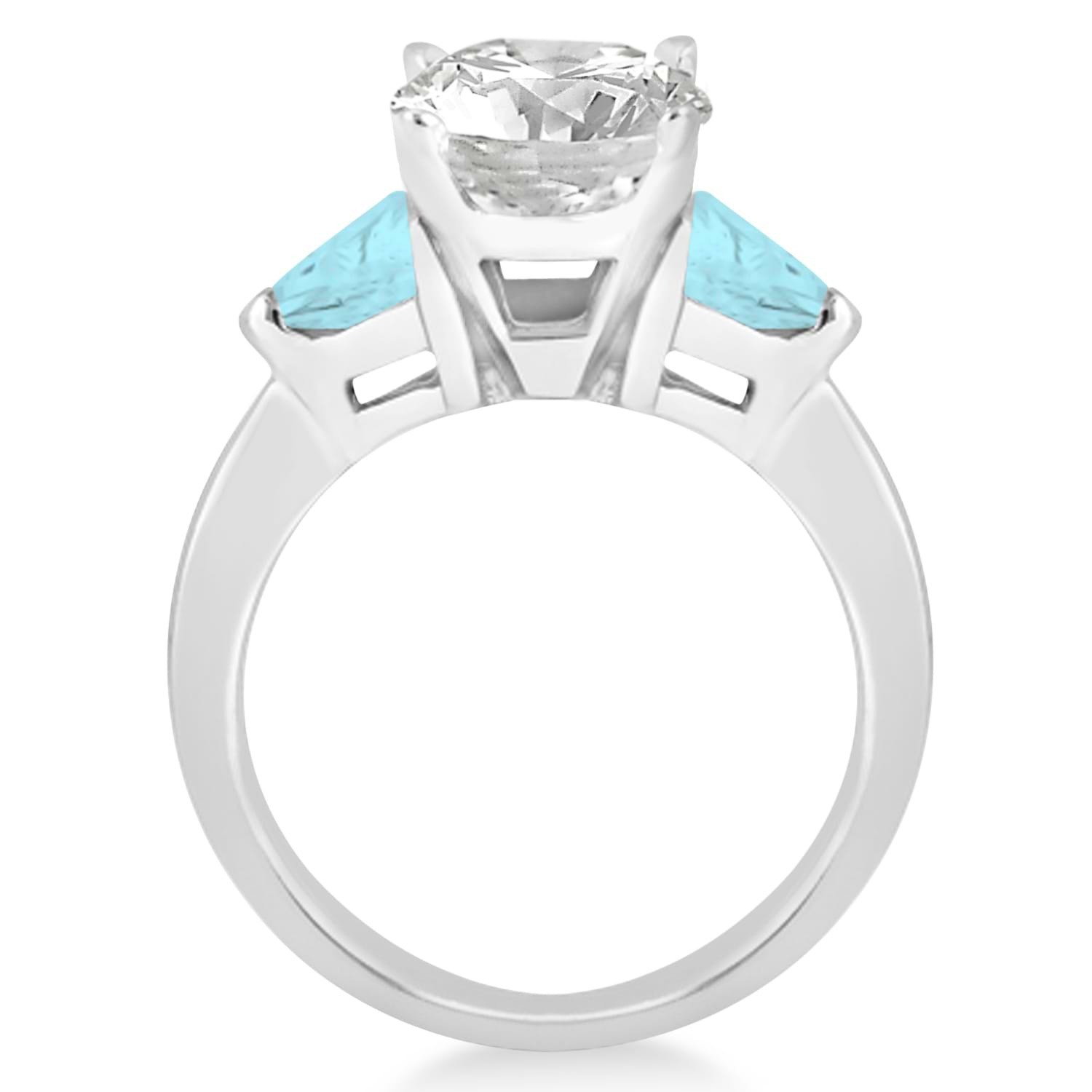 Aquamarine Three Stone Trilliant Engagement Ring 18k White Gold (0.70ct)