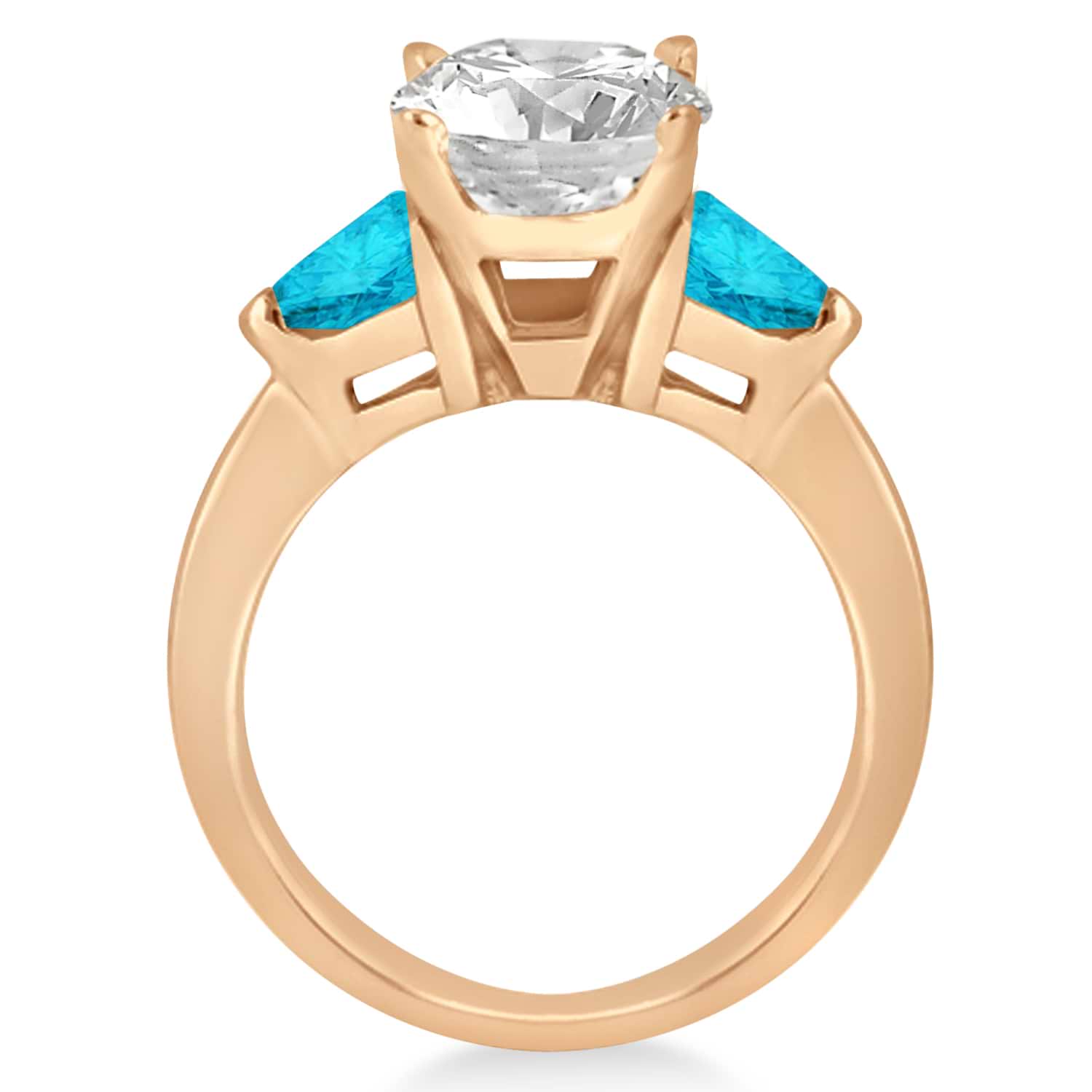 Blue Diamond Three Stone Trilliant Engagement Ring 14k Rose Gold (0.70ct)