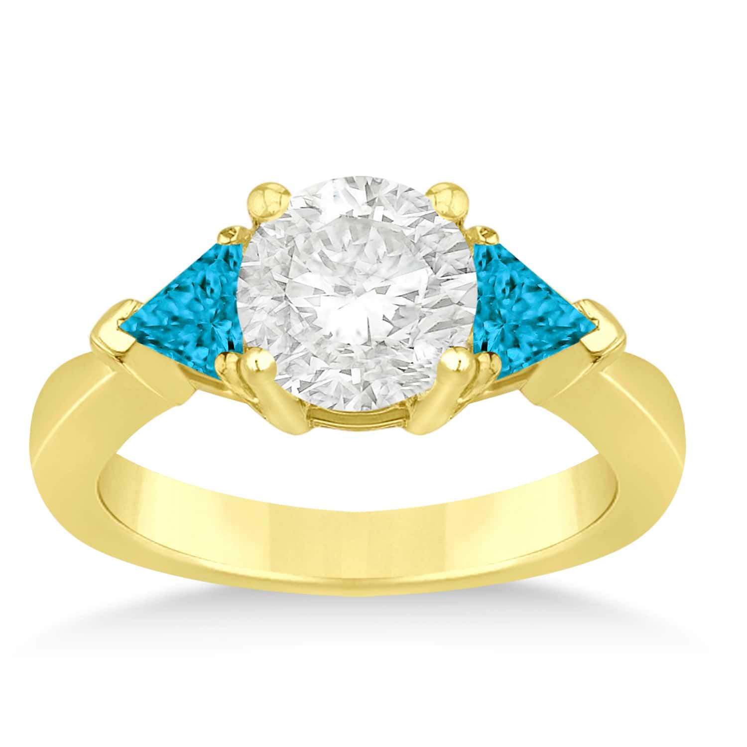 Blue Diamond Three Stone Trilliant Engagement Ring 14k Yellow Gold (0.70ct)
