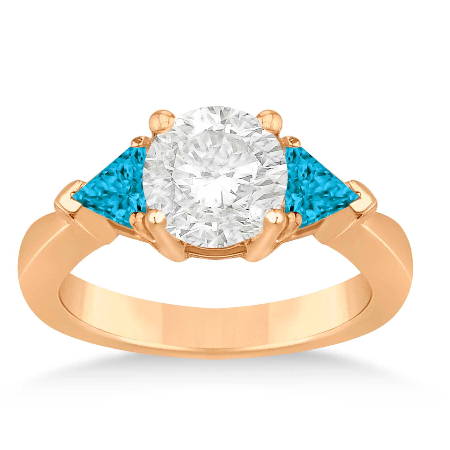 Blue Diamond Three Stone Trilliant Engagement Ring 18k Rose Gold (0.70ct)