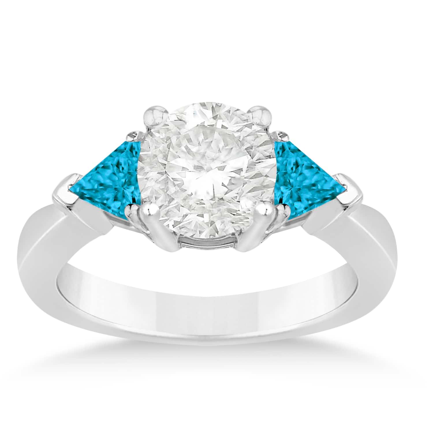 Blue Diamond Three Stone Trilliant Engagement Ring 18k White Gold (0.70ct)