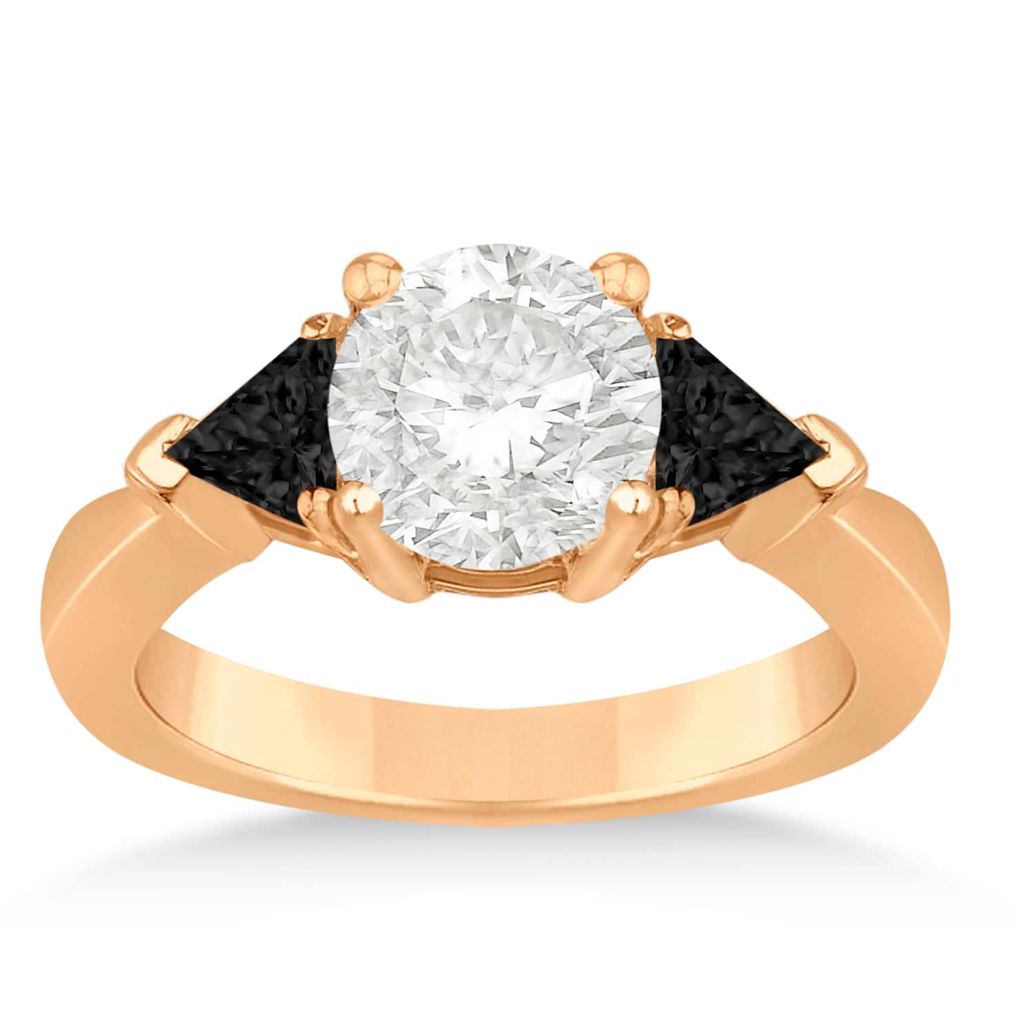 Black Diamond Three Stone Trilliant Engagement Ring 14k Rose Gold (0.70ct)