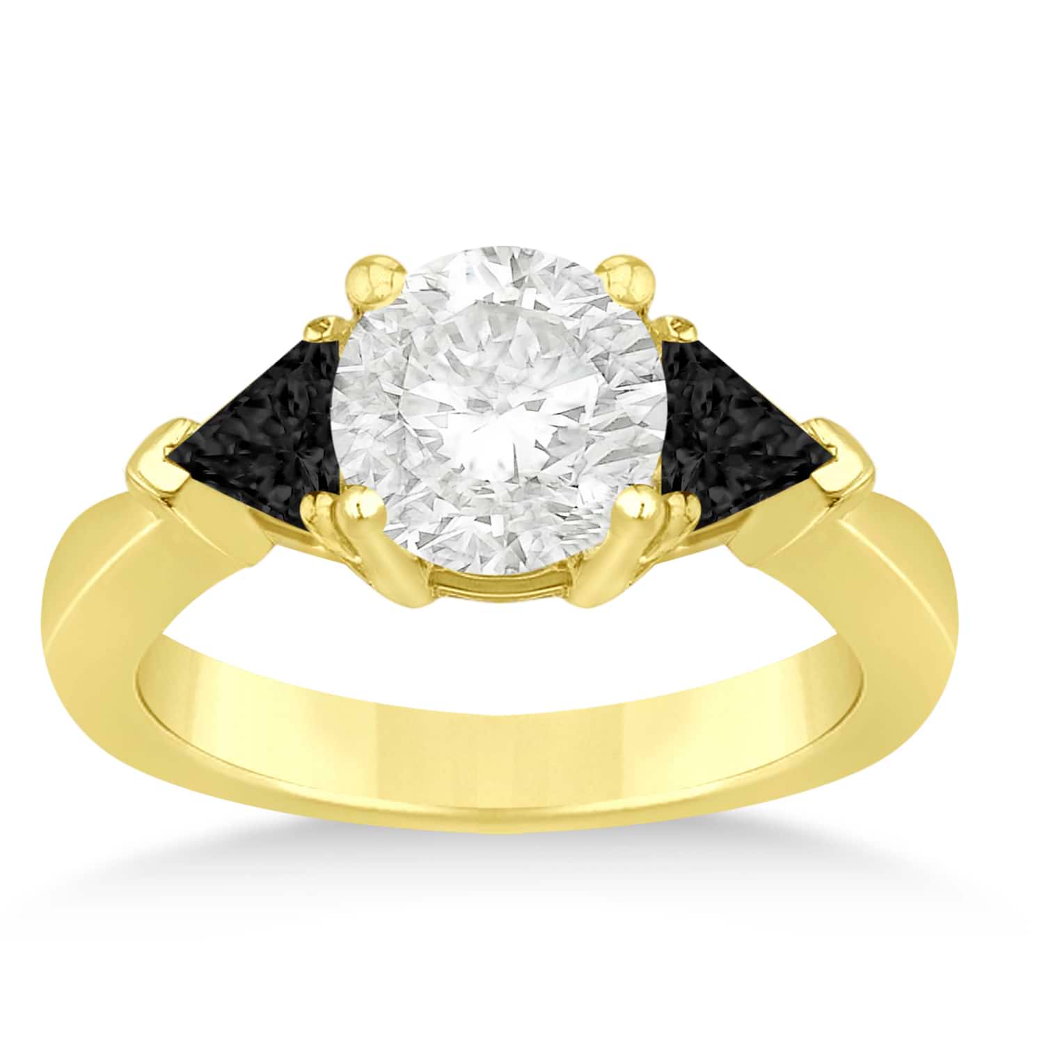 Black Diamond Three Stone Trilliant Engagement Ring 14k Yellow Gold (0.70ct)