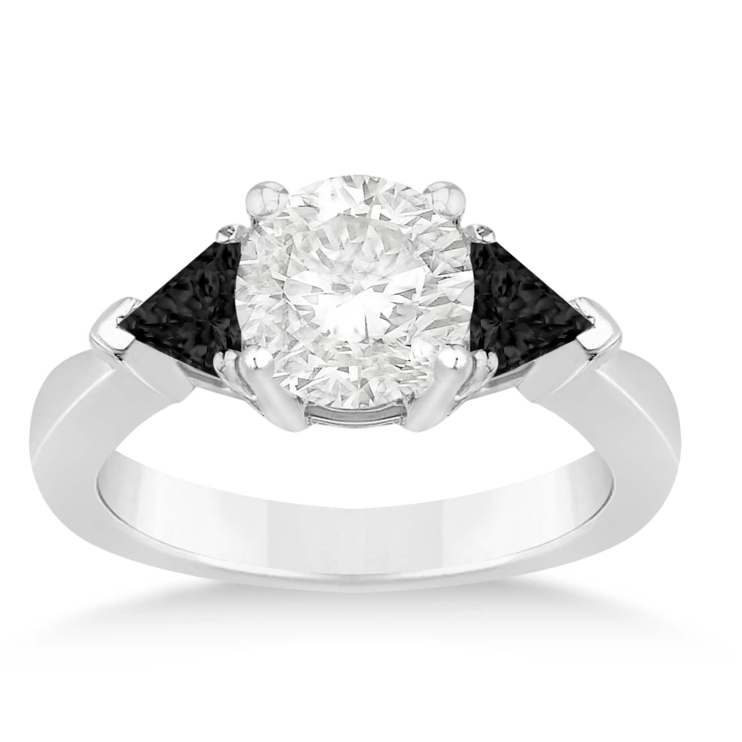 Black Diamond Three Stone Trilliant Engagement Ring 18k White Gold (0.70ct)