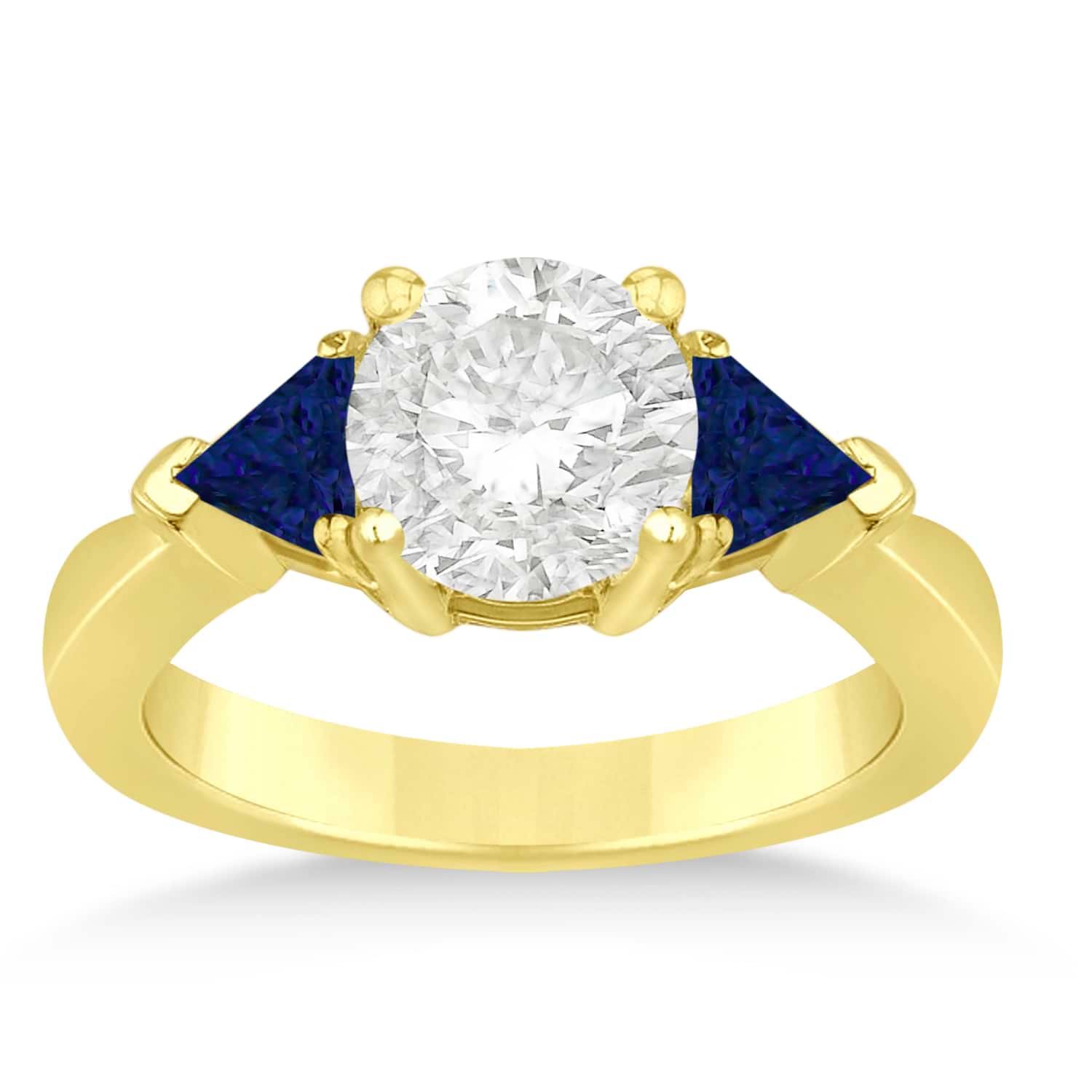 Blue Sapphire Three Stone Trilliant Engagement Ring 14k Yellow Gold (0.70ct)