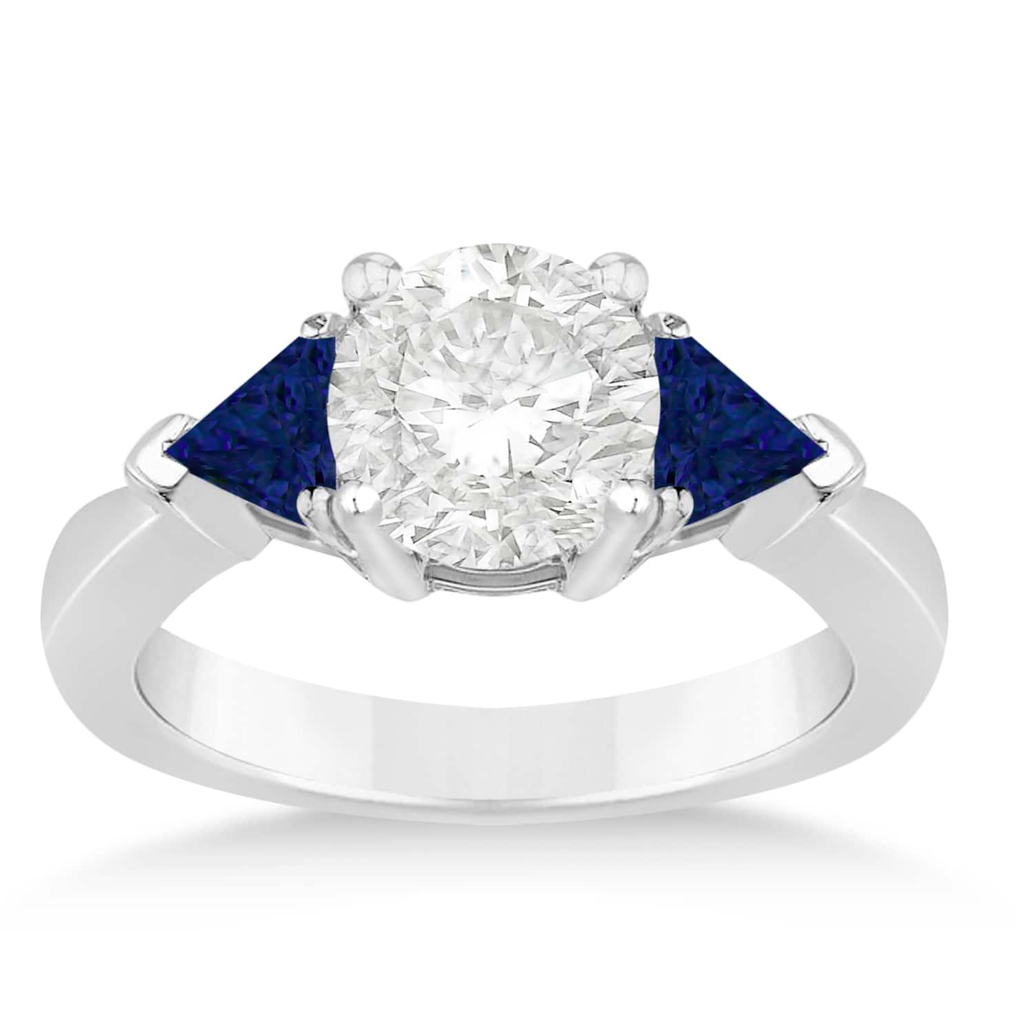 Blue Sapphire Three Stone Trilliant Engagement Ring 18k White Gold (0.70ct)