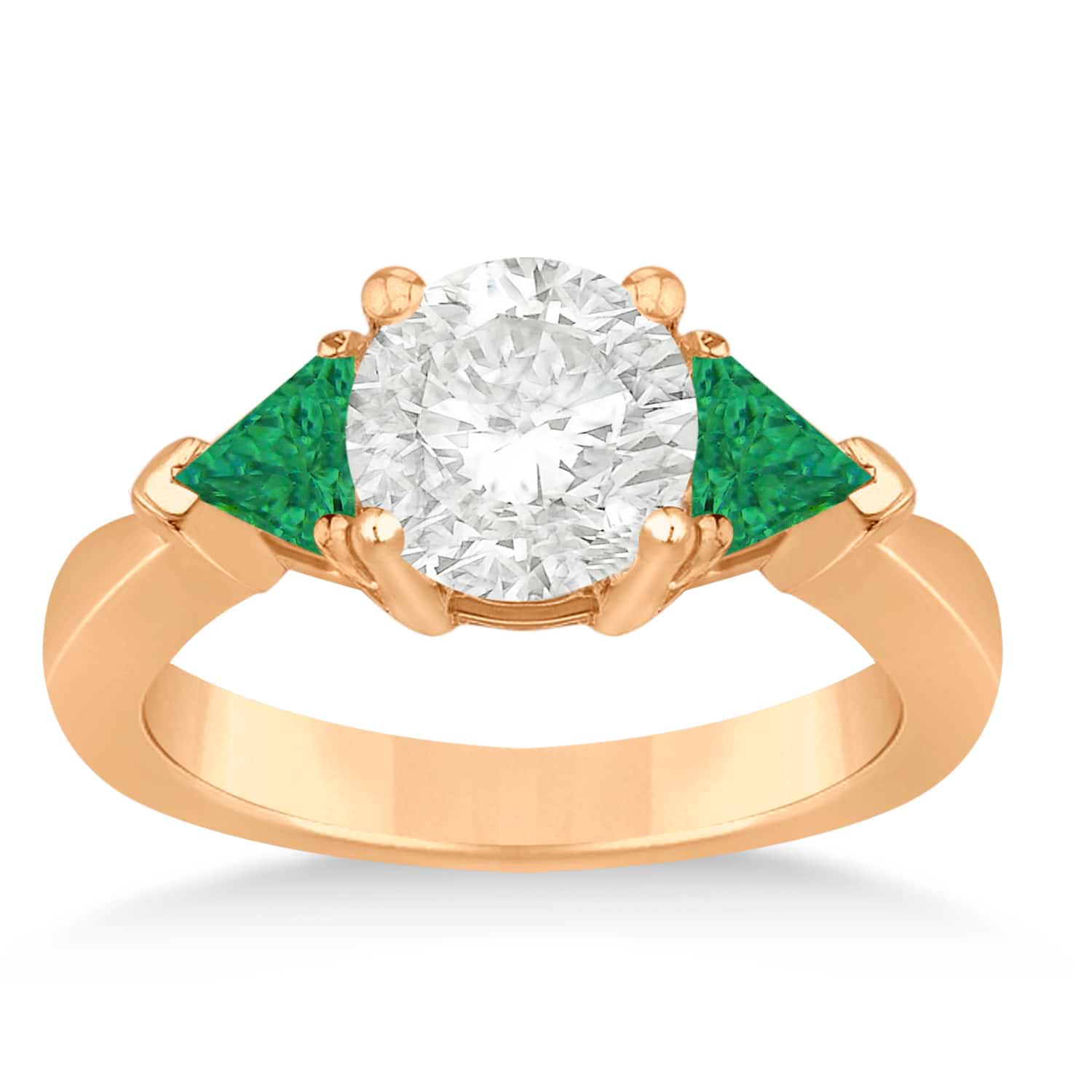 Emerald Three Stone Trilliant Engagement Ring 14k Rose Gold (0.70ct)