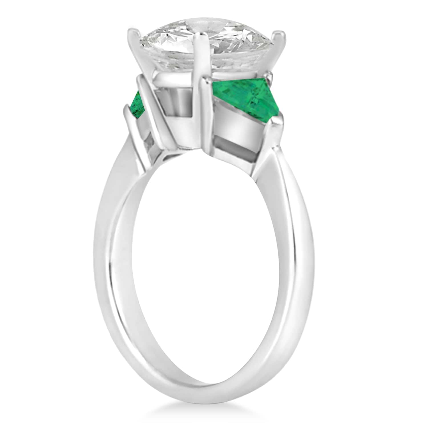 Emerald Three Stone Trilliant Engagement Ring 14k White Gold (0.70ct)