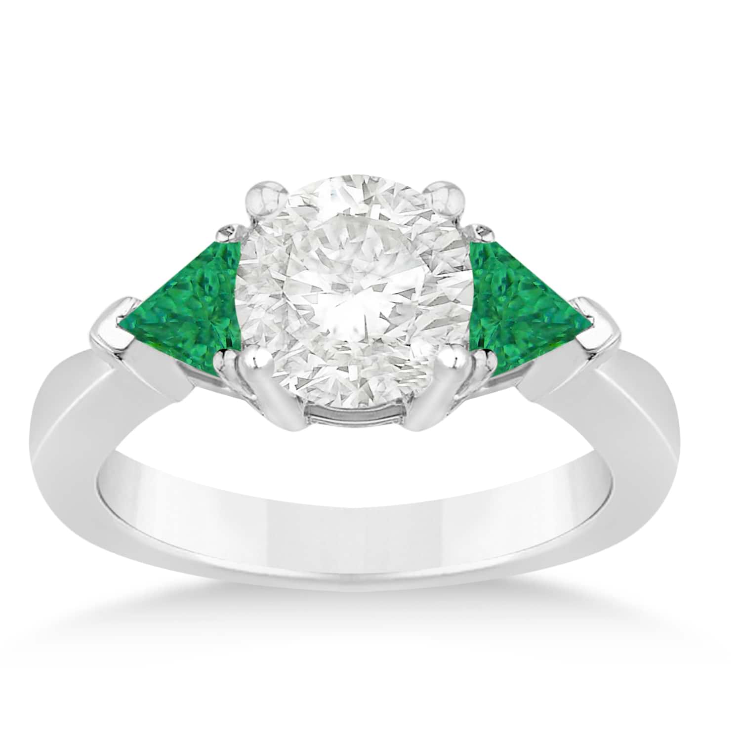 Emerald Three Stone Trilliant Engagement Ring 18k White Gold (0.70ct)