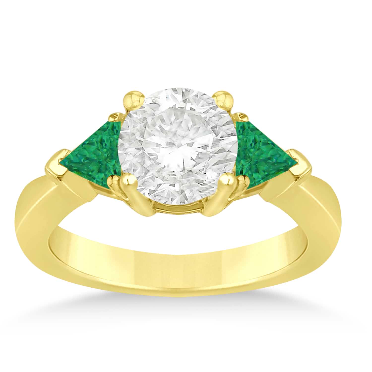 Emerald Three Stone Trilliant Engagement Ring 18k Yellow Gold (0.70ct)