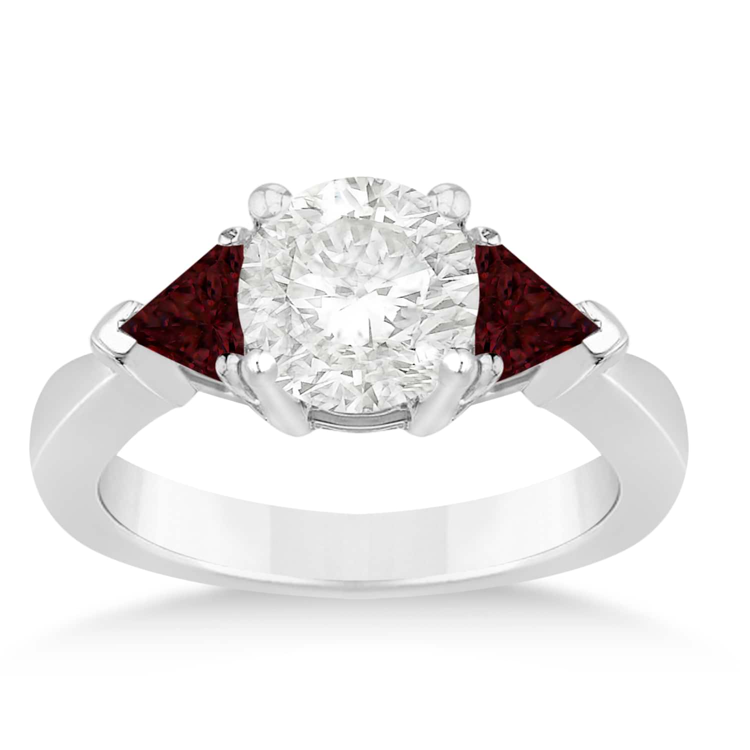 Garnet Three Stone Trilliant Engagement Ring 18k White Gold (0.70ct)