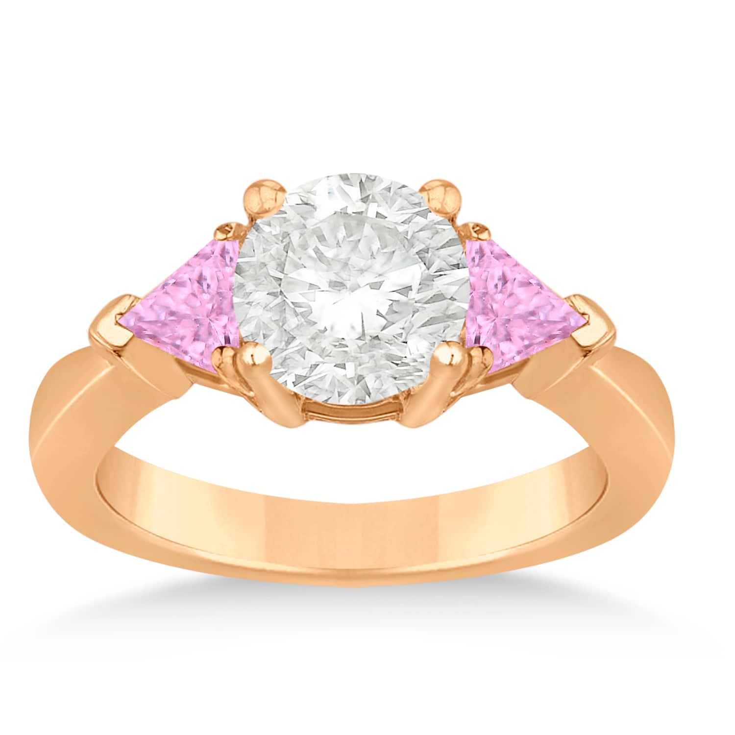 Pink Sapphire Three Stone Trilliant Engagement Ring 18k Rose Gold (0.70ct)