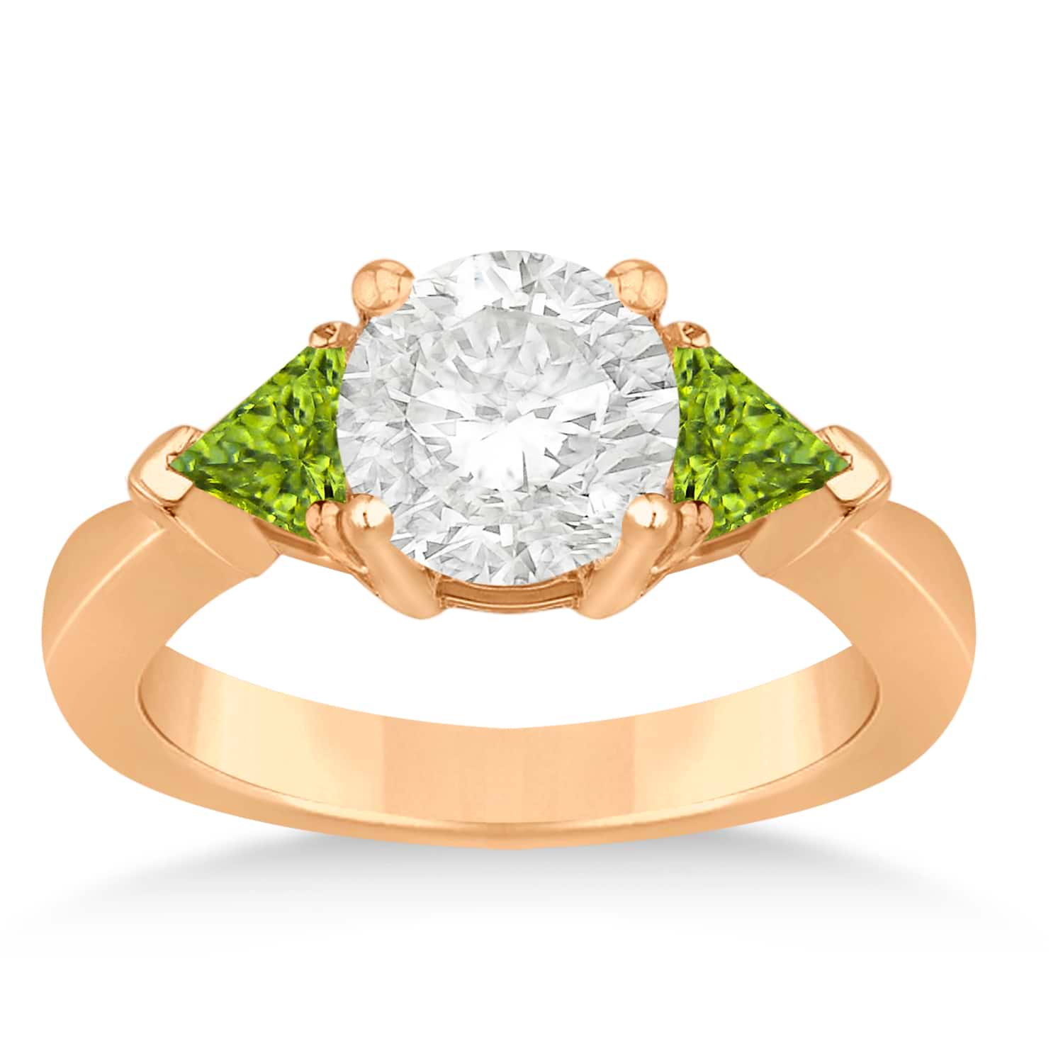 Peridot Three Stone Trilliant Engagement Ring 18k Rose Gold (0.70ct)