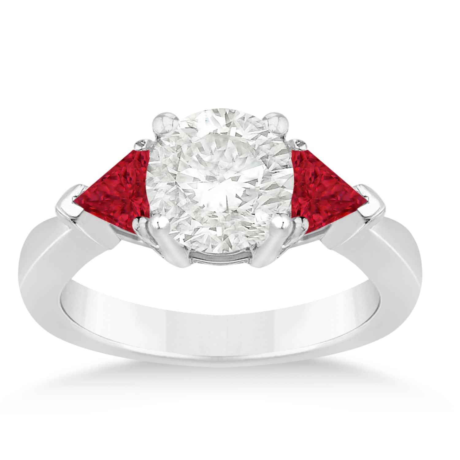 Ruby Three Stone Trilliant Engagement Ring 14k White Gold (0.70ct)