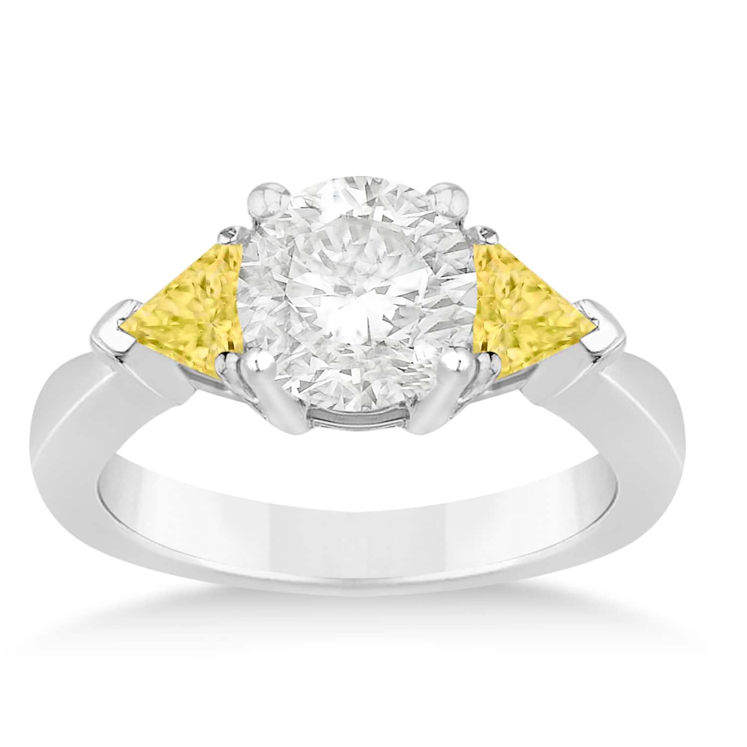 Yellow Diamond Three Stone Trilliant Engagement Ring 14k White Gold (0.70ct)
