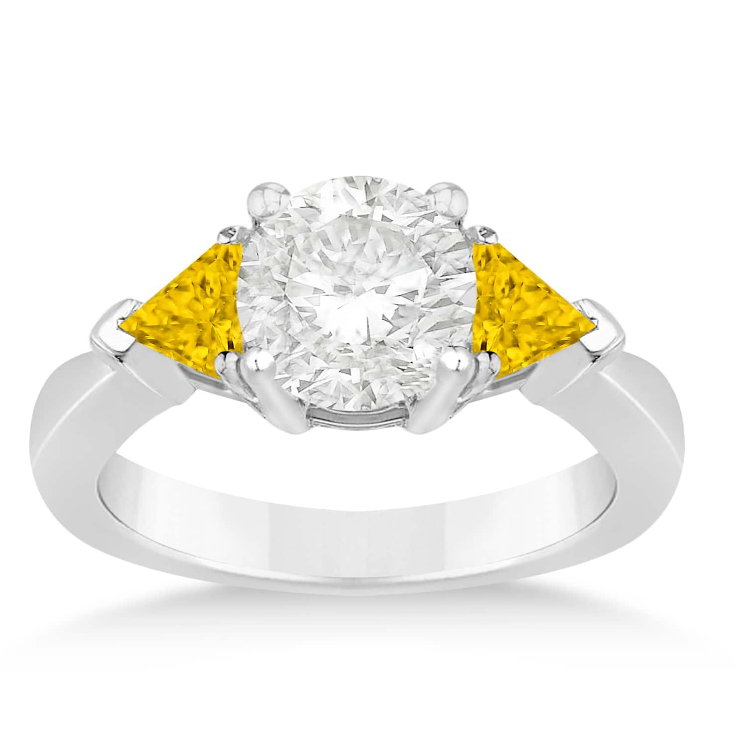 Yellow Sapphire Three Stone Trilliant Engagement Ring 18k White Gold (0.70ct)