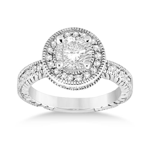 Antique Halo Diamond Engagement Ring Setting 18k White Gold (1.00ct)
