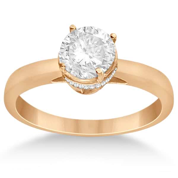 Pave-Set Diamond Accented Ring for Round Diamond 14k Rose Gold