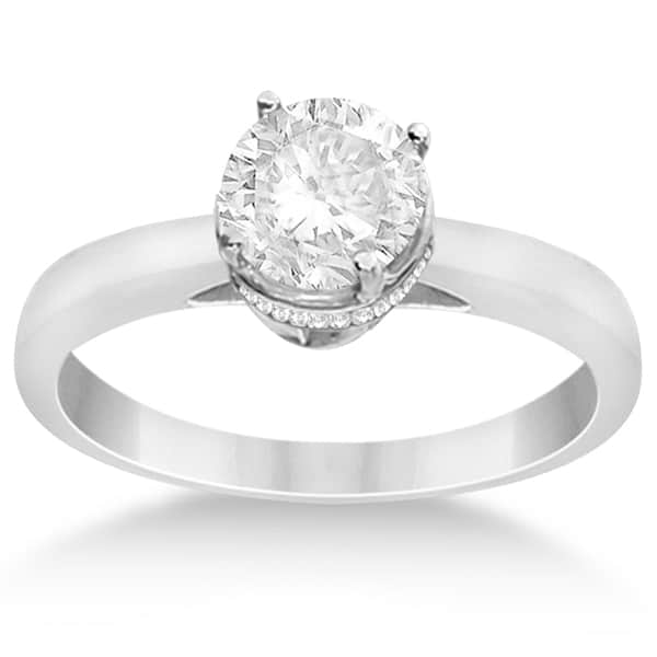 Pave-Set Diamond Accented Ring for Round Diamond in Platinum