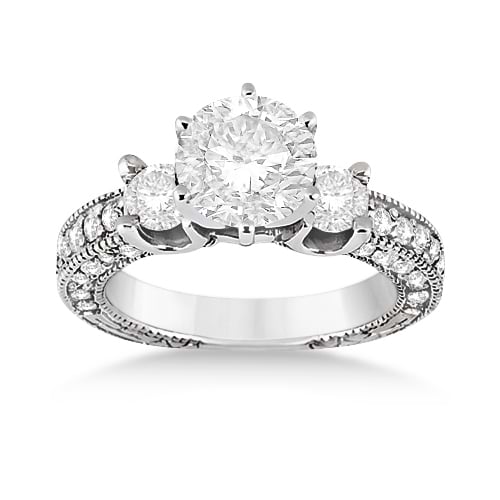 Vintage Three-Stone Diamond Engagement Ring 14k White Gold (1.00ct)