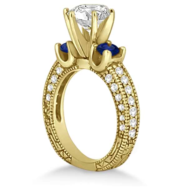 Blue Sapphire & Diamond 3-Stone Engagement Ring 14k Yellow Gold 1.06ct