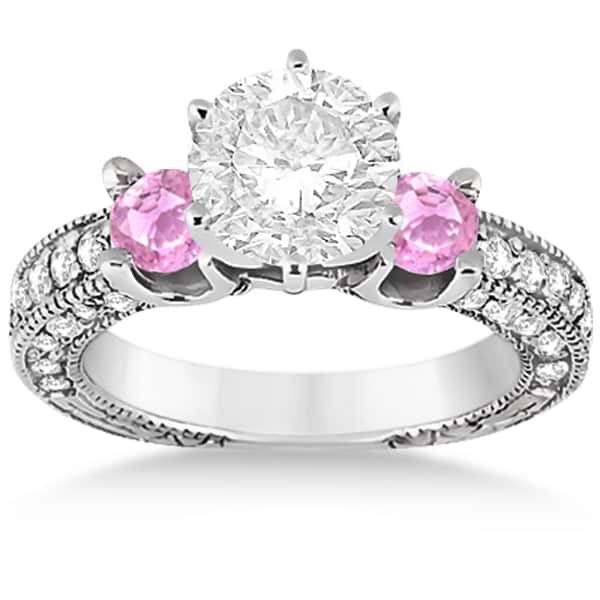 Pink Sapphire & Diamond 3-Stone Engagement Ring 14k White Gold 1.06ct