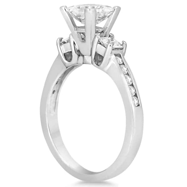 Round & Princess Cut 3 Stone Diamond Engagement Ring 14k W. Gold 0.50ct