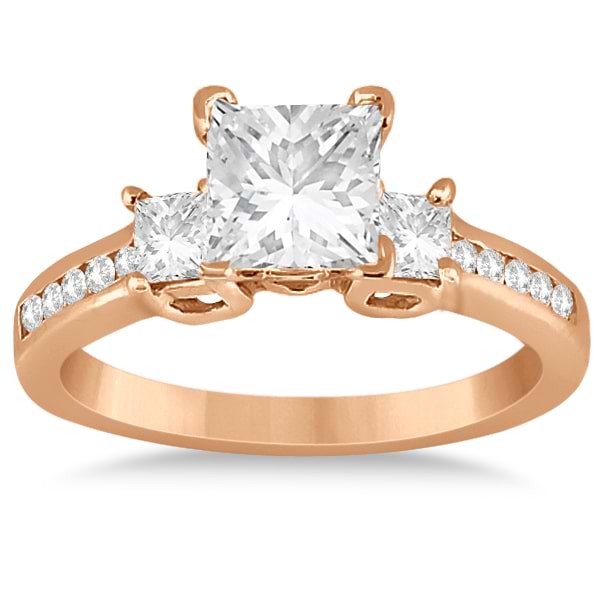 Round & Princess Cut 3 Stone Diamond Engagement Ring 18k R. Gold 0.50ct