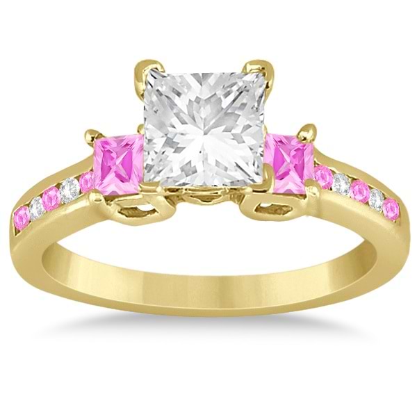 Pink Sapphire Three Stone Engagement Ring in 14k Yellow Gold (0.62ct)