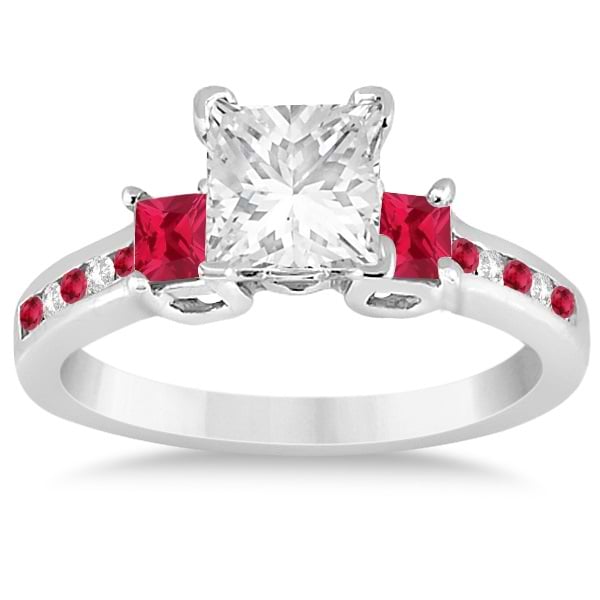 Ruby Three Stone Engagement Ring in 14k White Gold (0.62ct)