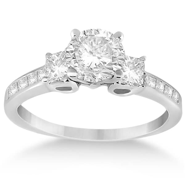 Three-Stone Princess Cut Diamond Engagement Ring 14k White Gold (0.64ct)