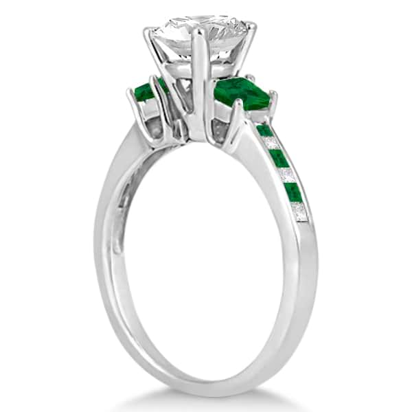 Princess Cut Diamond & Emerald Engagement Ring 18k White Gold (0.68ct)