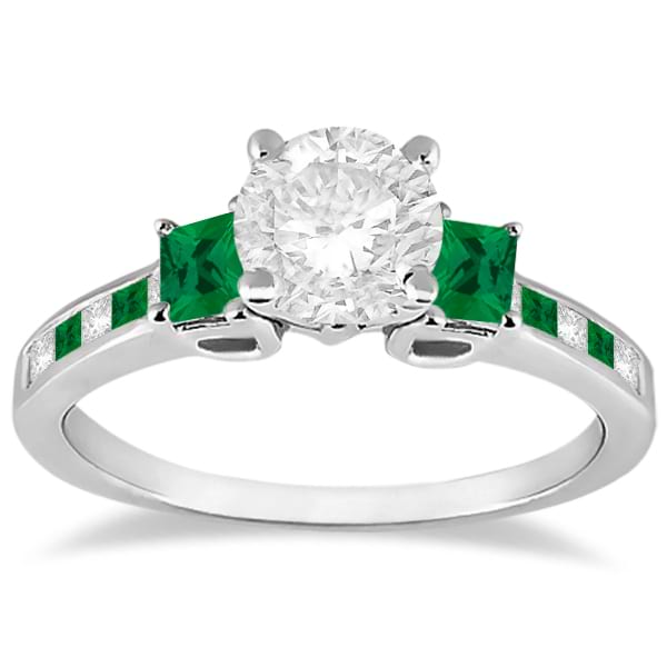 Princess Cut Diamond & Emerald Engagement Ring Palladium (0.64ct)