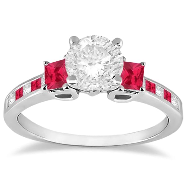 Princess Cut Diamond & Ruby Engagement Ring 14k White Gold (0.68ct)