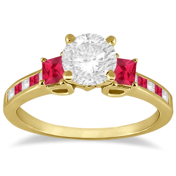 Princess Cut Diamond & Ruby Engagement Ring 14k Yellow Gold (0.64ct)