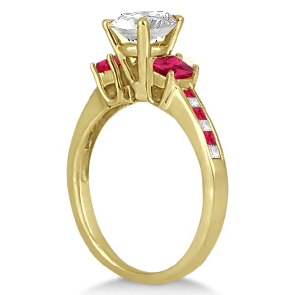 Princess Cut Diamond & Ruby Engagement Ring 14k Yellow Gold (0.64ct)