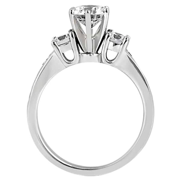 Three-Stone Diamond Engagement Ring with Sidestones in 18k White Gold (0.45 ctw)