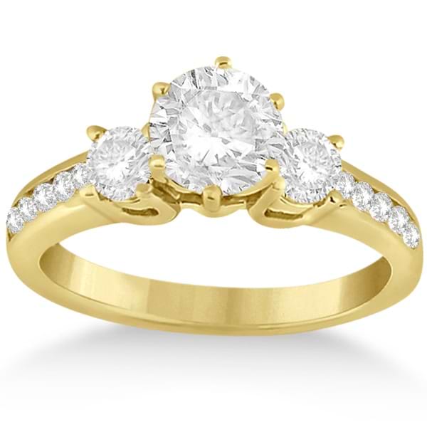 Three-Stone Diamond Engagement Ring with Sidestones in 18k Yellow Gold (0.45 ctw)