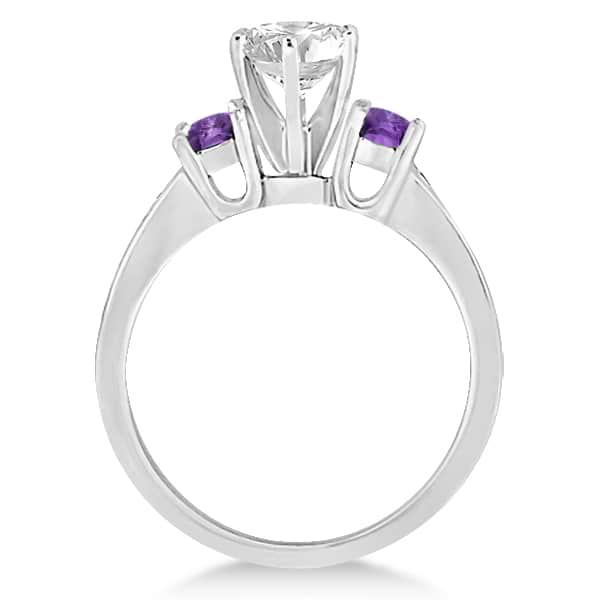 Three-Stone Amethyst & Diamond Engagement Ring 14k White Gold (0.45ct)