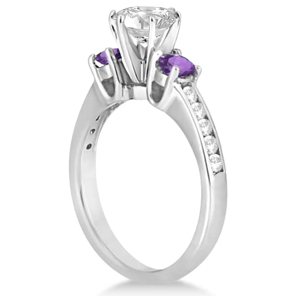 Three-Stone Amethyst & Diamond Engagement Ring 18k White Gold (0.45ct)