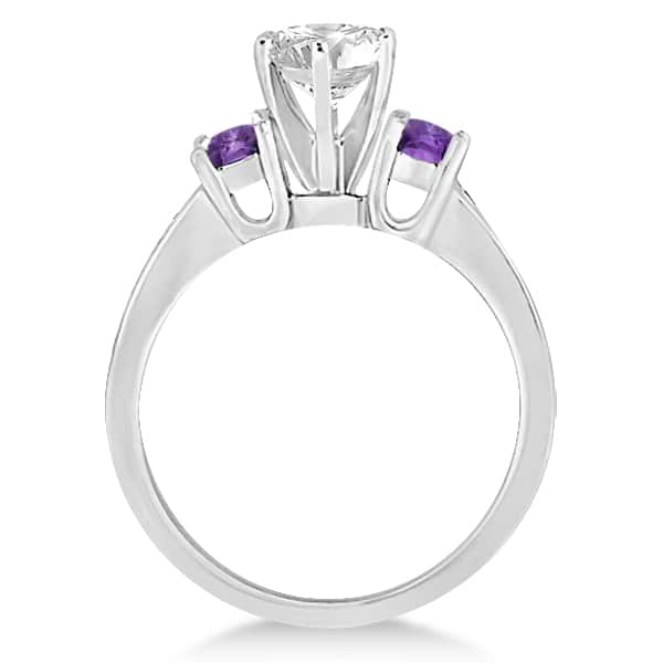 Three-Stone Amethyst & Diamond Engagement Ring 18k White Gold (0.45ct)