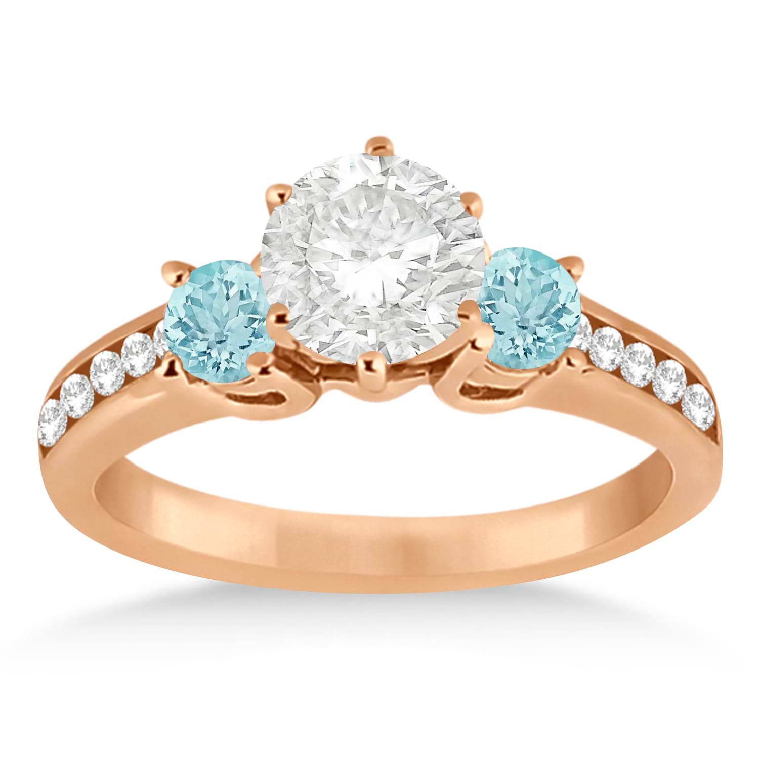 Three-Stone Aquamarine & Diamond Engagement Ring 18k Y. Gold (0.45ct)