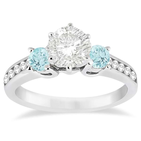 Three-Stone Aquamarine & Diamond Engagement Ring Palladium (0.45ct)