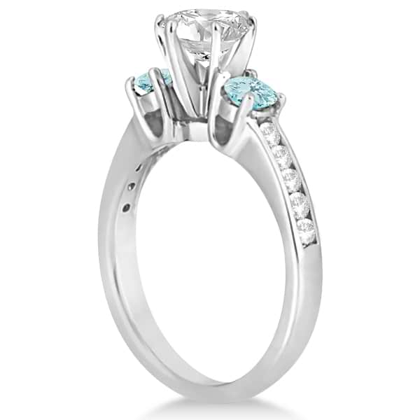 Three-Stone Aquamarine & Diamond Engagement Ring Palladium (0.45ct)