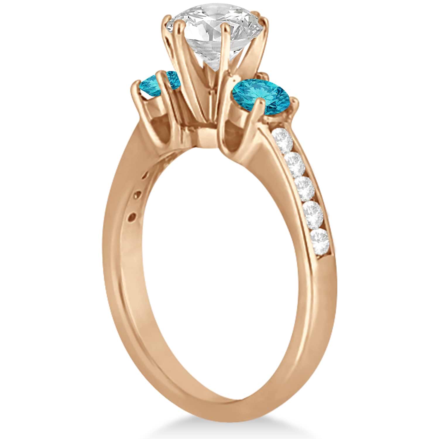 3 Stone White & Blue Diamond Engagement Ring 14K Rose Gold (0.45 ctw)