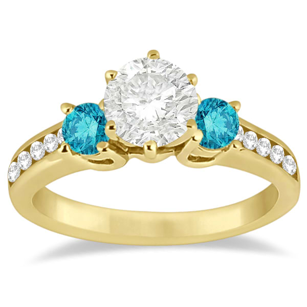 3 Stone White & Blue Diamond Engagement Ring 18K Yellow Gold (0.45 ctw)