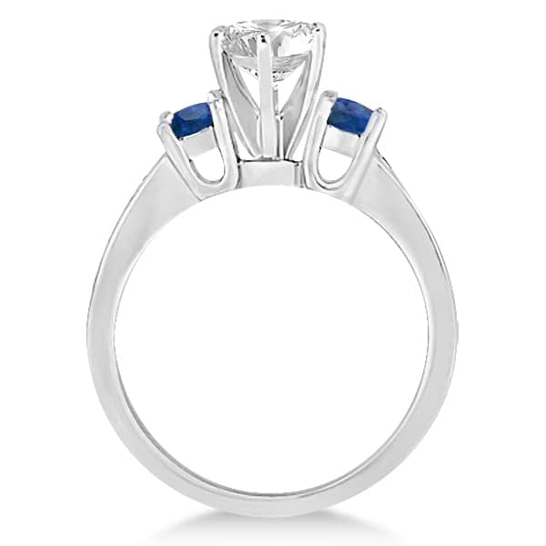 Three-Stone Sapphire & Diamond Engagement Ring 14k White Gold 0.60ct - U359