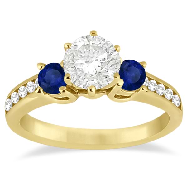 Three-Stone Sapphire & Lab Diamond Engagement Ring 14k Yellow Gold (0.60ct)