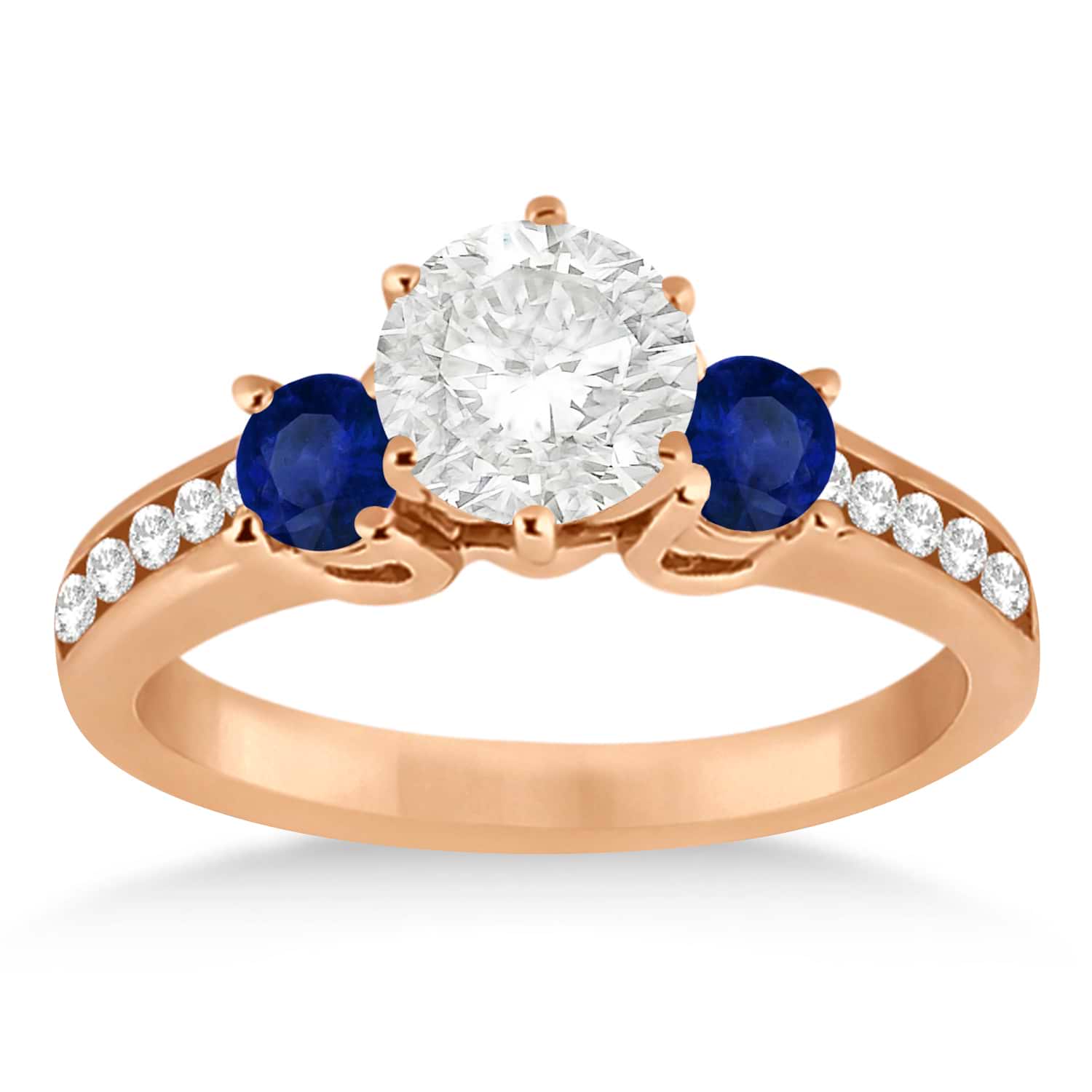 Three-Stone Sapphire & Lab Diamond Engagement Ring 18k Rose Gold (0.60ct)